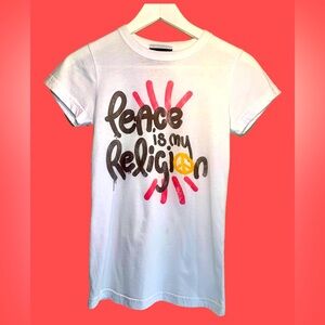 Junk Food S t-shirt w/ “Peace is my Religion” print.